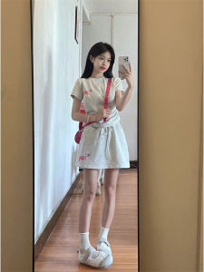 Casual Cotton Sportswear Set Womens Summer New Style Pure Cotton Short Sleeve Mini Skirt Small Size Teenage Girls Two-Piece Set