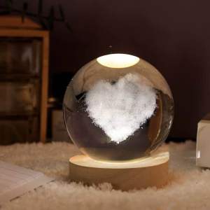 D007 Đèn Ngủ Quả Cầu Pha Lê 3D Phát Sáng Trang Trí Decor Phòng Ngủ Làm Quà Tặng