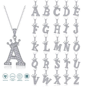 Moissanite Crown Alphabet Necklace S925 Silver 18k Gold Plated 26 Alphabets Pendant Necklace Homecoming & Graduation Gift