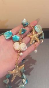 Màu Xanh Biển Không Đều Sao Biển Mặt Dây Chuyền Vòng Cổ Cho Nữ Vỏ Giả Ngọc Trai Choker Đi Biển Ngày Lễ Hình Học O-Dây Xích Xương Đòn Trang Sức