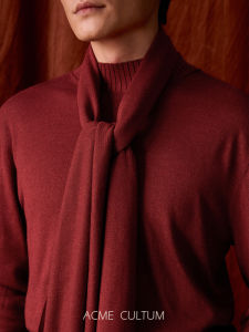 Men Red Silk Knit Scarf