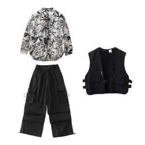 เสื้อผ้าเด็ก แฟชั่นฮิปฮอป ฤดูใบไม้ผลิและฤดูใบไม้ร่วง เสื้อเชิ้ต แจ็คเก็ต รองเท้าบู๊ท สำหรับการแสดง กลอง แบบเดี่ยว ผ้าฝ้ายผสม