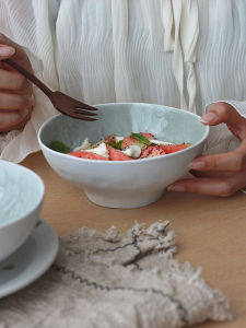 Light Green Japanese Style Ceramic Bowl Salad Fruit Soup Rice Covering Bowl Dining Utensils Dishwasher Safe