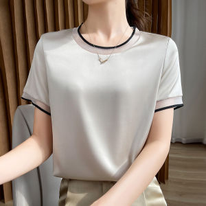 ผ้าไหม คอกลมแขนสั้น ผู้หญิง เสื้อยืด หลวม Fit Large Size Mulberry ผ้าไหม ด้านใน ผ้าซาติน Base Layer Commute Style ฤดูร้อน