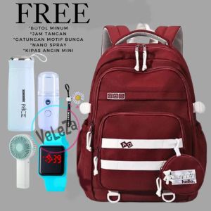Tas Ransel Sekolah Anak Perempuan Remaja Model Terbaru Veleza free botol minum kaca jam tangan nano spray kipas angin mini dan gantungan tas bunga tas sekolah anak SD SMP tas ransel