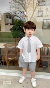 Set sơ mi trắng đồng phục đồ đôi cho bé trai bé gái kèm cà vạt đi học đi tiệc phong cách hàn quốc 1 đến 7 tuổi BERNIE