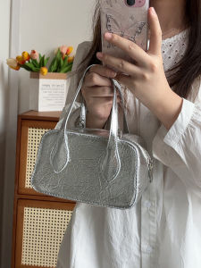 Gold Bowling Ball Boston Shoulder Handbag Split Design Popular New 2025 Small Single Shoulder Bag for Women Soft PU Leather