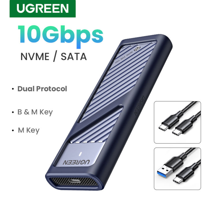 UGREEN กล่องใส่ HDD 10Gbps Dual Protocol M.2 NVME and SATA SSD Case USB C 3.2 Gen2 Compatible with M.2 M-Key(NVME)/M&B-Key(SATA) Model: 90408