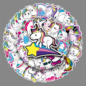 สติกเกอร์ตกแต่งหน้าจอคอมพิวเตอร์โน้ตบุ๊กและกระเป๋าเดินทางลายม้ายูนิคอร์นสีรุ้งกันน้ำ ลายการ์ตูนน่ารัก 51 ชิ้น