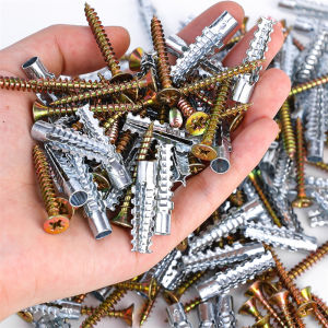 100/10sets New Metal Expansion Tube Pipe Self Tapping Screw Drilling Plug Serrated Steel Wall Anchors Thorny Wall Fasteners Bolt