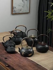 GIANXI Cast Iron Tea Kettle Overstove Tea Kettle Filter Tea Kettle Chinese Kung Fu Open Fire Boiling Water Teapot Tea Set