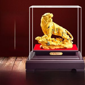 Mini Velvet Gold Sand Resin Decorative Figurine Tiger Roar Mountain River Zodiac Gift for Living Room Office Business