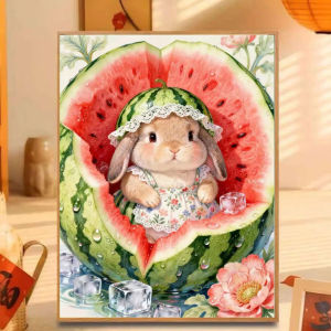 KAYOU | 5D DIY Diamond Painting Kit Watermelon Rabbit Art Full Drill Rhinestone Mosaic Wall Decor Craft Kit Home Gift Frameless
