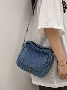 ลำลอง ผ้าใบ เดนิม กระเป๋าสะพายข้างสําหรับผู้หญิง ฤดูร้อน อินเทรนด์ กระเป๋าโทรศัพท์สไตล์ยุโรปย้อนยุคกระเป๋าสะพายไหล่เดี่ยว