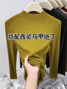 เสื้อเชิ้ตคอสูงบุขนแกะ อบอุ่น ทรงสลิมฟิต สำหรับผู้หญิง ฤดูใบไม้ร่วง/ฤดูหนาว เสื้อยืดคอกลมคอวี สไตล์เกาหลี เสื้อเชิ้ต