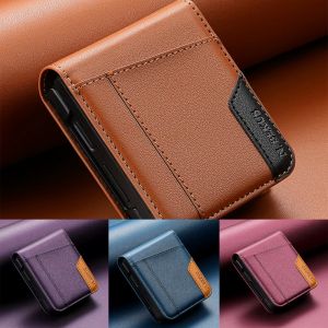 szhaiyu | Business Leather Wallet Card Solt Case For Samsung Galaxy Z Flip 7 7fe 5G Flip 6 ZFlip 5 4 3 Flip7 Flip6 Magnetic Bag Skin Cover
