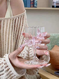 High Borosilicate Glass Champagne Cup with Butterfly Knot Ins Style Bubble Wine Cup High Footed Cup for Gifting Transparent round Shape