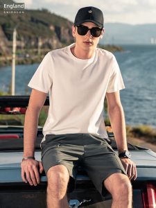 Cooling Silk Cotton Solid Color Short Sleeve Mens T-shirt Half Sleeve Ice Silk Body Shirt White Base Layer Shirt City Walk