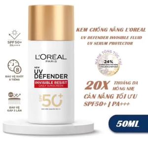 Sữa Chống Nắng Loreal Paris UV Defender Invisible Fluid 50ml Thoáng Da Mỏng Nhẹ Dưỡng Sáng Mờ Thâm Nám Ngừa Lão Hóa