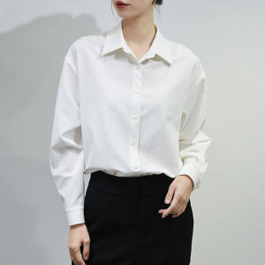 High-End Iron-Free Pure Cotton Elastic Womens Shirt Mid-Length Layering Anti-Wrinkle Casual White Blouse Base Layer Inner Wear