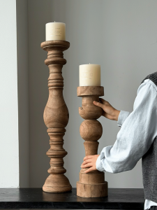 Wabi Sabi Style Retro Wooden Roman Pillar Candleholder