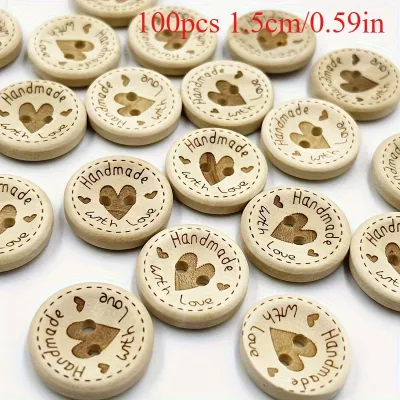 100pcs Heart-Shaped Wooden Buttons - Assorted for Sewing Scrapbooking Gift Handwork Home Decor and Clothing Decoration
