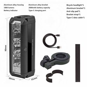 SHIZIWANGRI 5 Modes Bicycle Headlights 2000mAh/1800LM Bike Light Flashlight Aluminium Alloy MTB Road Cycling Headlight 3LED