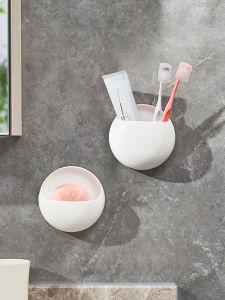 กล่องเก็บของรูปครึ่งวงกลมติดผนังแบบไร้รอยต่อสำหรับเก็บของในห้องน้ำ ชั้นวางของสำหรับแปรงสีฟันและยาสีฟัน ทำความสะอาดได้ ดีไซน์เก๋ไก๋