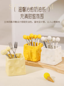 Stainless Steel Fruit Fork Set Safe Dessert Cake Small Fork Children Home Use High End Sensation Storage Canister