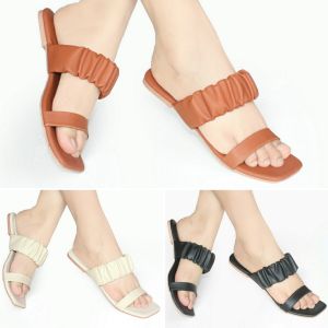 Fashion Sandal Slop Kerut Wanita Ban 2 Teplek Terlaris Sendal Cewe Simpel Empuk