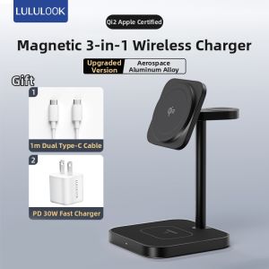 LULULOOK | Fast Charging Wireless Charger with Magnetic Magsafe and Foldable Stand for iPhone 17/16 Earphones and Apple Watch