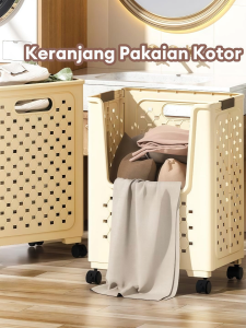 Trove Life Keranjang Laundry Lipat dengan Roda - Keranjang Pakaian Kotor Kapasitas Besar Bahan Plastik Antilengket Bernapas Mudah Disimpan