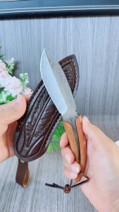 BAKUFU มีดอเนกประสงค์พร้อมซอง ลายขนนก ทำอาหาร มีดครัว มีดเดินป่า PK-CR มีดพก