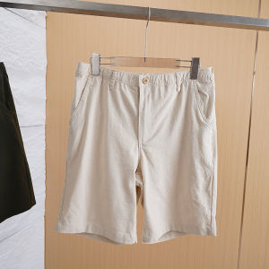 Mens Summer Casual Cotton Linen Drawstring Shorts Five-Quarter Length Straight Fit Comfortable Breathable Lightweight Shorts