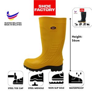 Gajah King High Cut Safety Rain Boots Steel Toe Cap and Steel Midsole Kasut Getah Besi Size 38-44 From Shoe Factory Malaysia