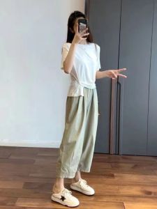 Japanese Style Casual Pants Womens Summer Straight All-Matching Loose Cropped Harem Pants Baggy Pants Small Pants Pants