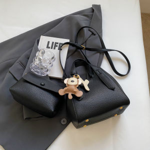 Fashionable Bucket Bag Womens Crossbody Shoulder Handbag Soft PU Leather Pure Color Leisure Style Single Shoulder Bag