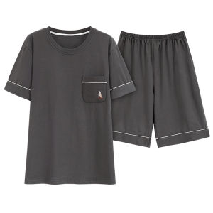 MiiOW | Mens Summer New Casual Lightweight Short Sleeve Long Pants Pure Cotton Pajamas Set Comfortable Skin-friendly Home Clothes