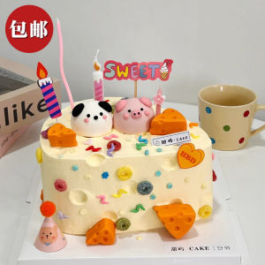 Internet Celebrity Ins Cute Cheese Piggy Puppy Cake Decorative Ornaments Cartoon Kids Birthday Dessert Baking Candle