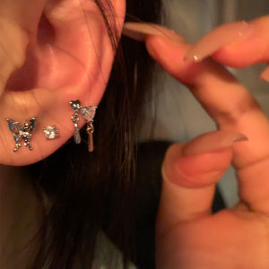 Lucky Pretty 6Pcs Set Silver Butterfly Earrings For Women With Zircon Temperament Cool Girl Stud Earrings Fashion Jewelry Gift
