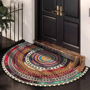 VIKAMA Ethnic Style Semi-Circular Entry Carpet Thickened Non-Slip Entrance Living Room Bedroom Bohemian Style Decoration