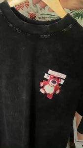 Áo Thun Wash Xám Đen GẤU DÂU Cotton 250gr Thoáng Mát