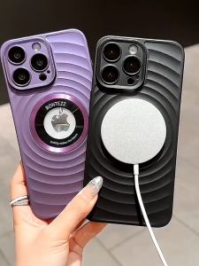 Premium CD Wave Pattern Magnetic Soft Rubber Phone Case for IPhone 13 14 15 Pro Max Silikon Casing Perlindungan Kamera Cover