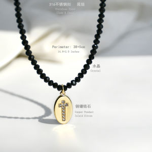 Titanium Steel Gold Coin Necklace Diamond Embedded Womens Jewelry Simple Classic Style Multi-Layered Fashion Accessory