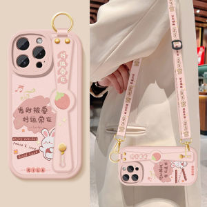 Apple 16e 15Pro Max Compatible Silicone Phone Case with Wrist Strap Womens Full Cover Protective Shell Anti-Fall Design