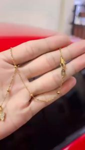 Kait Lobster Embos 750 Kalung Titanium Rantai Jedar Liontin Kupu-Kupu Blink Anti Karat