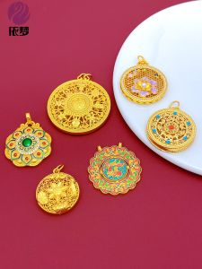 Handmade Sand Gold Blue Lotus Eight Treasures Pendent DIY Accessories Alloy Wired Bracelet Necklace Charm Jewelry Accessories