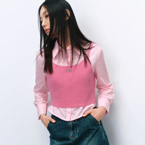 Peacebird Chenfenwan Collaborative Spring New Short Two-Piece Shirt Street Style Long Sleeve Pure Color Button Design