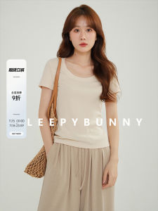 Áo Thun Cổ Tròn Tay Ngắn Ôm Vừa Vặn Sweet Rabbit Dành Cho Nữ Mùa Hè Thu Màu Trơn Đơn Giản Hở Xương Vai Áo Thun Cotton Thường Ngày Đa Năng