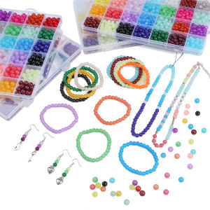 6-8mm 480-1600pcs/box Jelly Solid Color Imitation Jade Glass Bead Set Box For DIY Making Fashion Jewelry Accessories